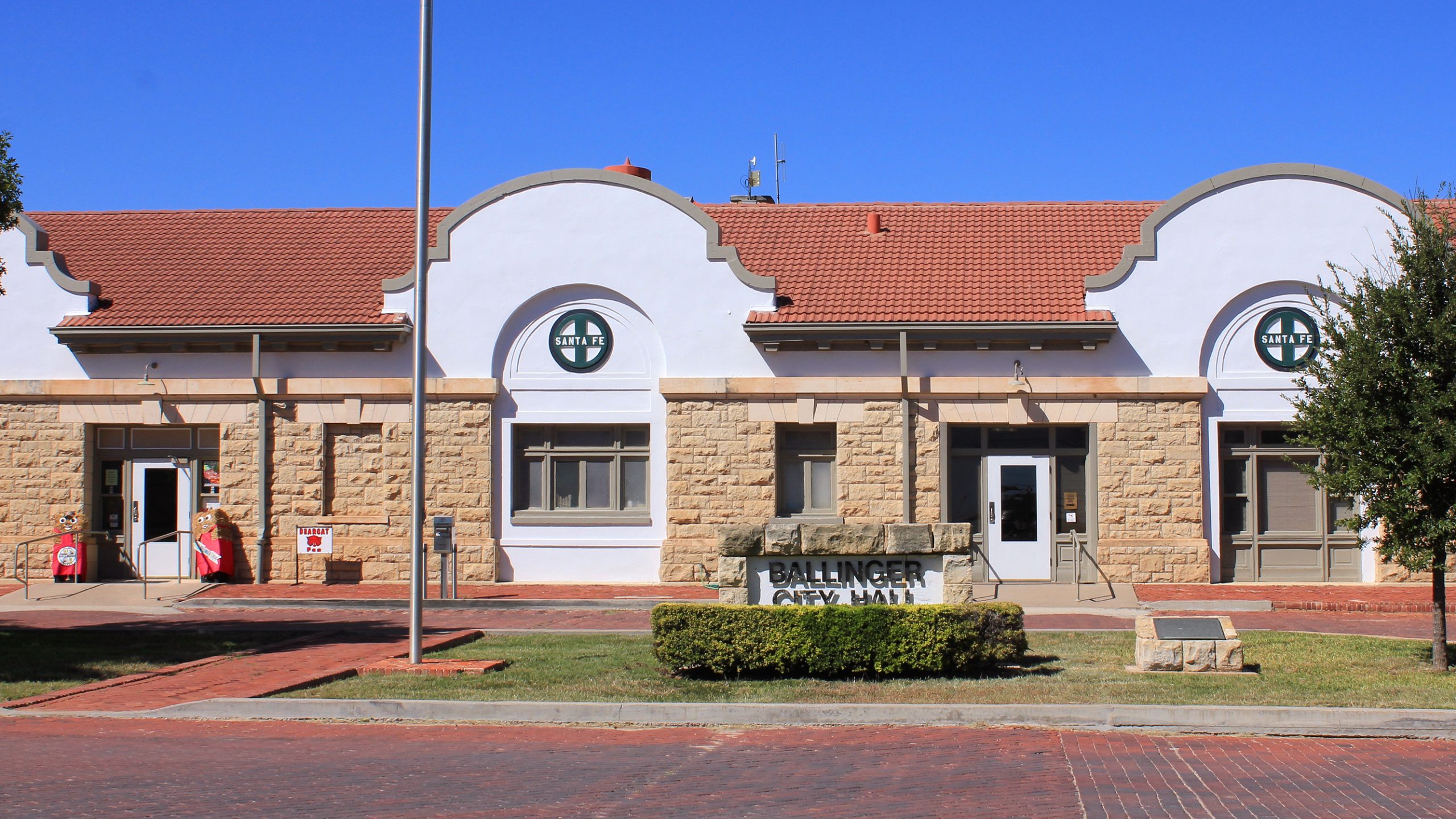 The City Hall of Ballinger, Texas, United States is housed inside the city's former train station.