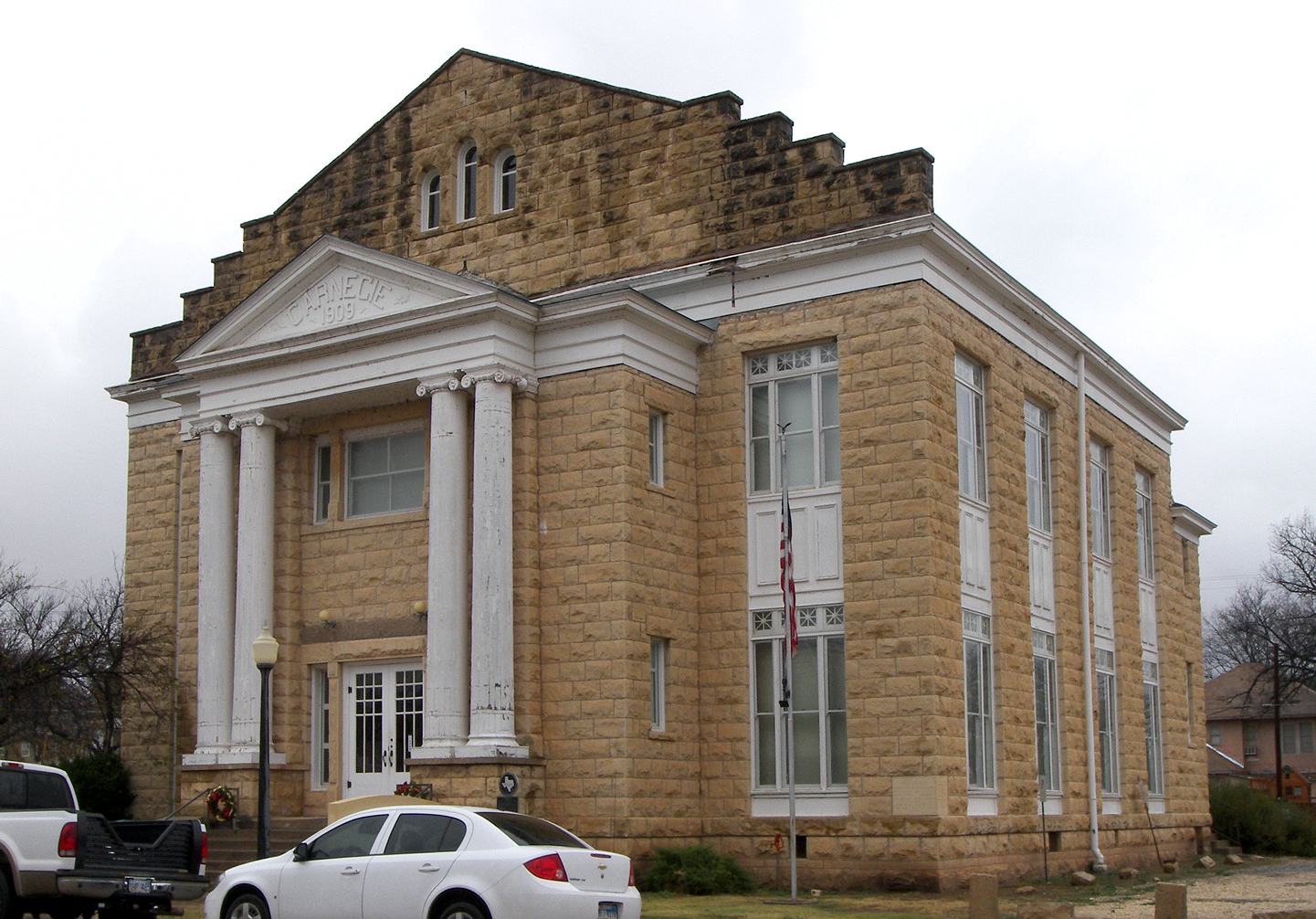The Ballinger Carnegie Library in Ballinger, Texas, United States. The limestone library was built in 1909-11 with funds from New York industrialist and philanthropist Andrew Carnegie. The building was listed on the National Register of Historic Places on June 18, 1975 and designated a Recorded Texas Historic Landmark in 1977.