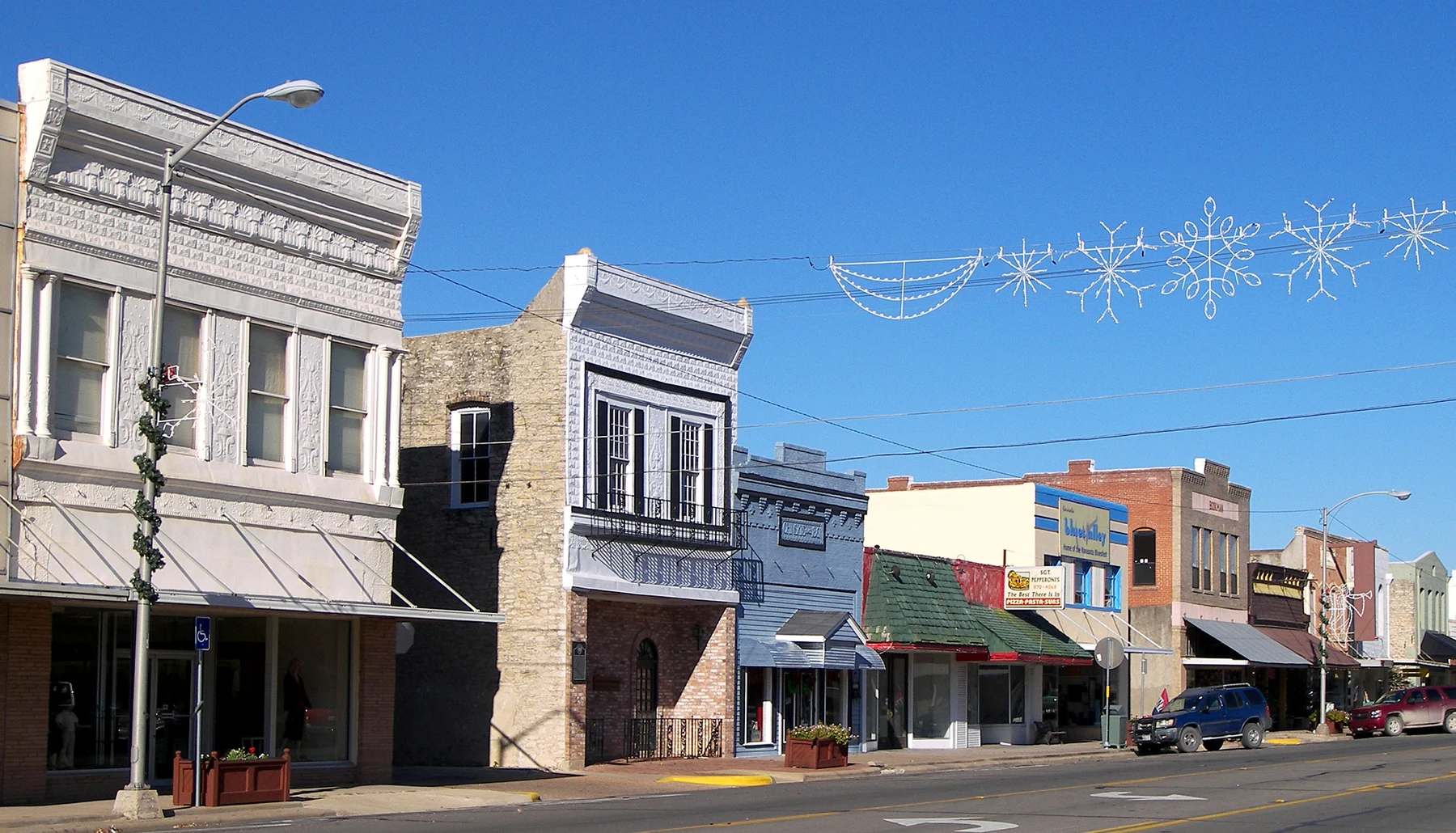 Downtown Navasota, part of the Navasota Commercial Historic District, in Navasota, Texas, United States. The district was added to the National Register of Historic Places on November 30, 1982.