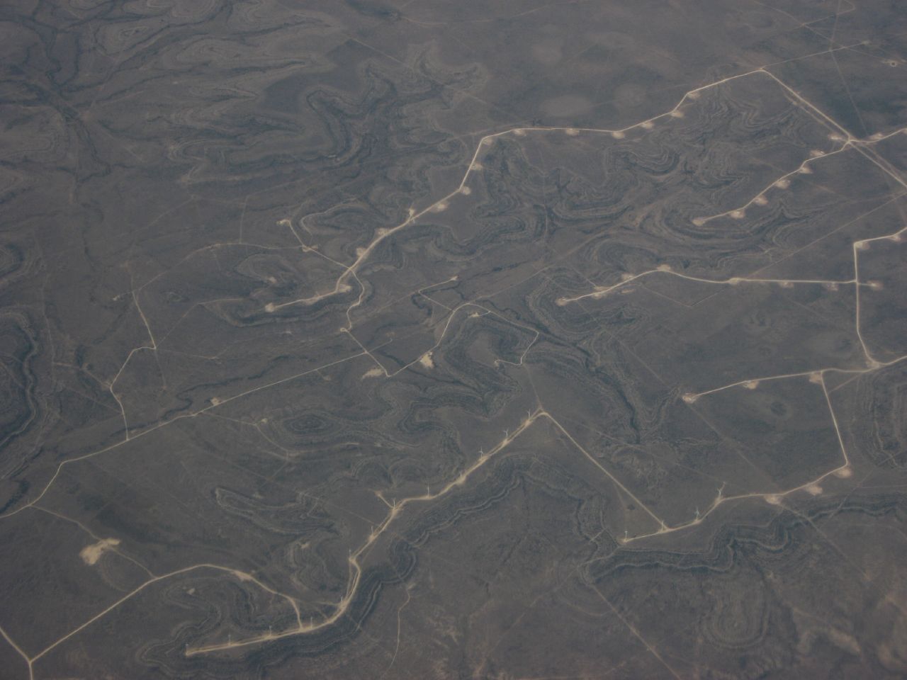 Aerial photo of a wind farm in Stirling County, Texas .