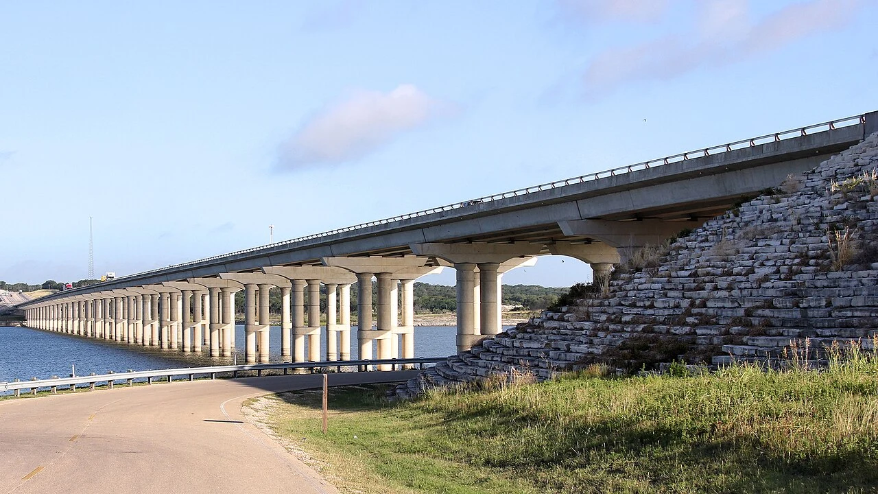 The Texas State Highway 36 Bridge over Belton Lake, Bell County, Texas, United States.