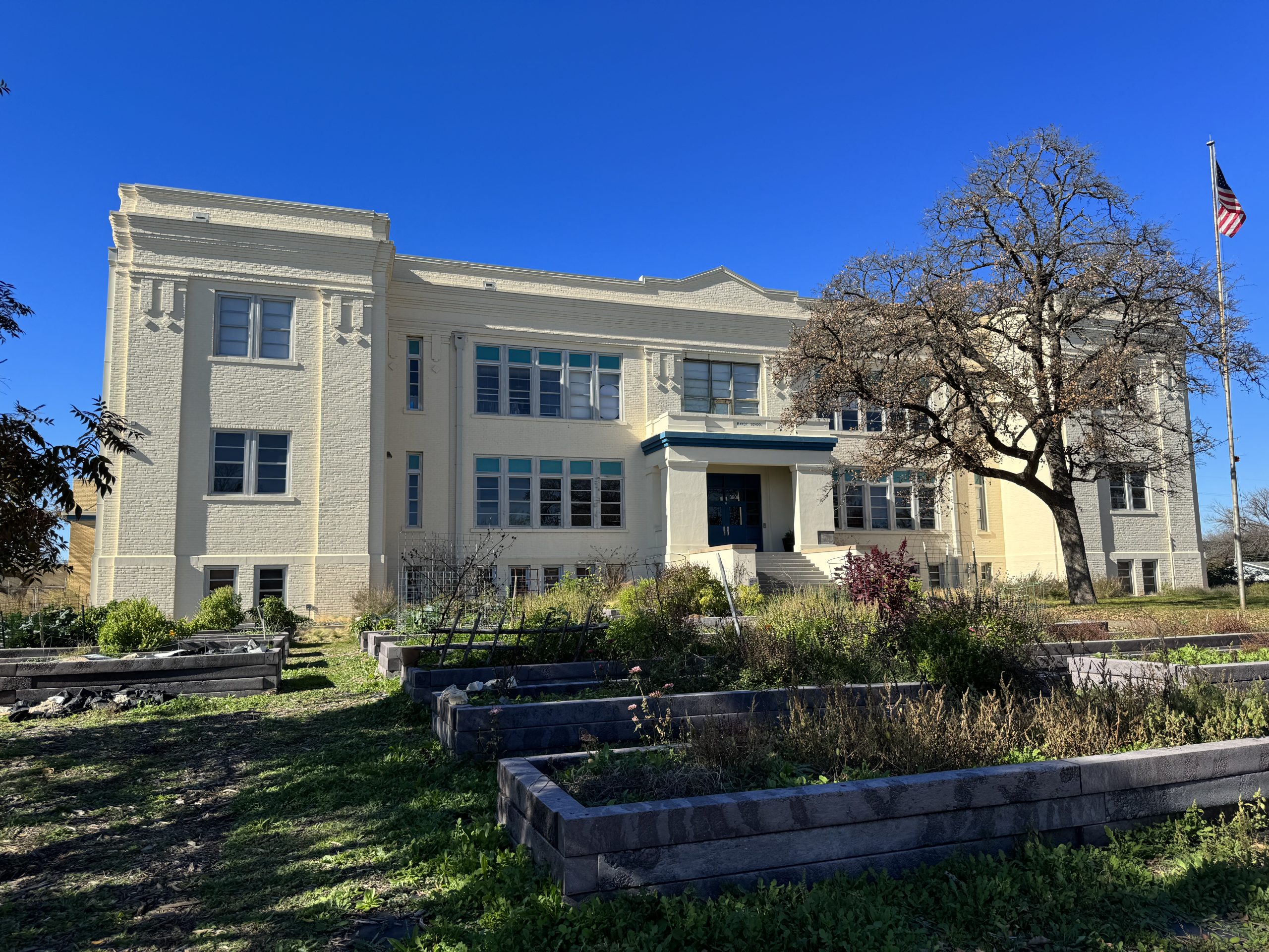 The NRHP item “Baker Center” in Austin Texas. A former school and Austin ISD administrative building, as of when this photo was taken it was being used as the corporate headquarters for Alamo Drafthouse .