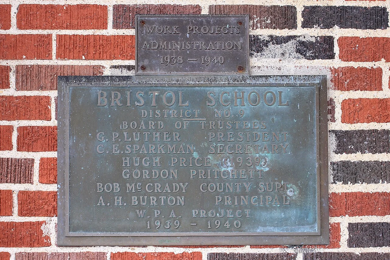 Bristol School Plaque in Bristol, Texas, United States.