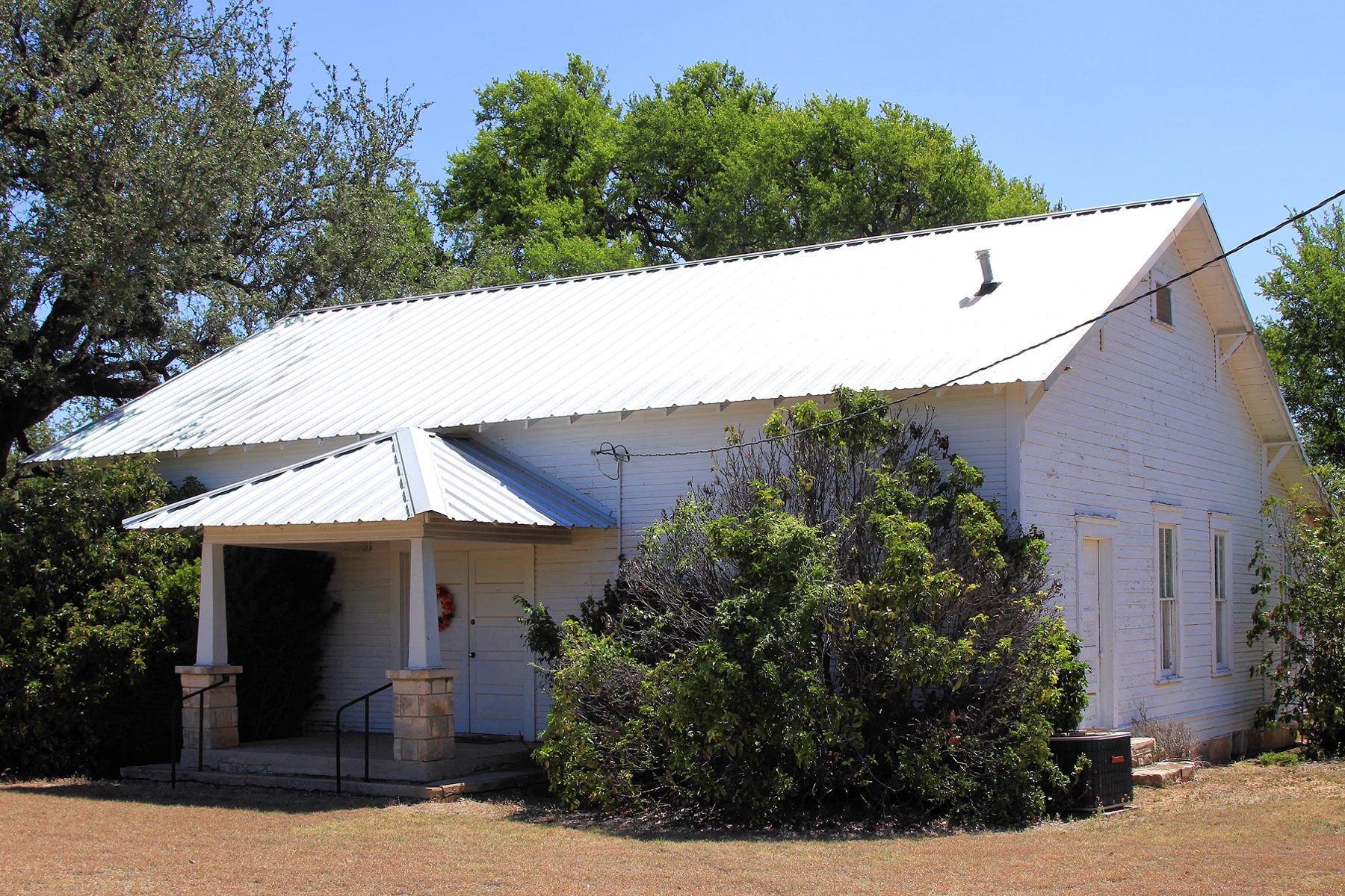 The South Leon Baptist Church in Comanche County, Texas, United States was built in 1906. It was designated a Recorded Texas Historic Landmark in 1968. Marker text reads: "First Baptist church formed in Comanche County. Organized by the Rev. Richard Howard and 8 charter members, under a brush arbor built here, 1857. Early services were held in a log schoolhouse (300 ft. W). Later, combination church-school was built near cemetery. In 1906 the present building was erected. Church was dissolved, 1859, due to Indian troubles; reorganized in 1872 with James Cunningham and F. H. Neely as deacons. Recorded Texas Historic Landmark, 1964"
