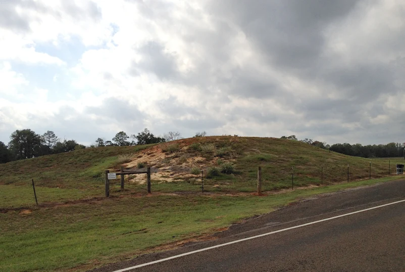 Caddo burial mound at the Caddo Mounds State Historic Site near Alto, Texas. This mound was a cemetery for elite leaders and religious figures.