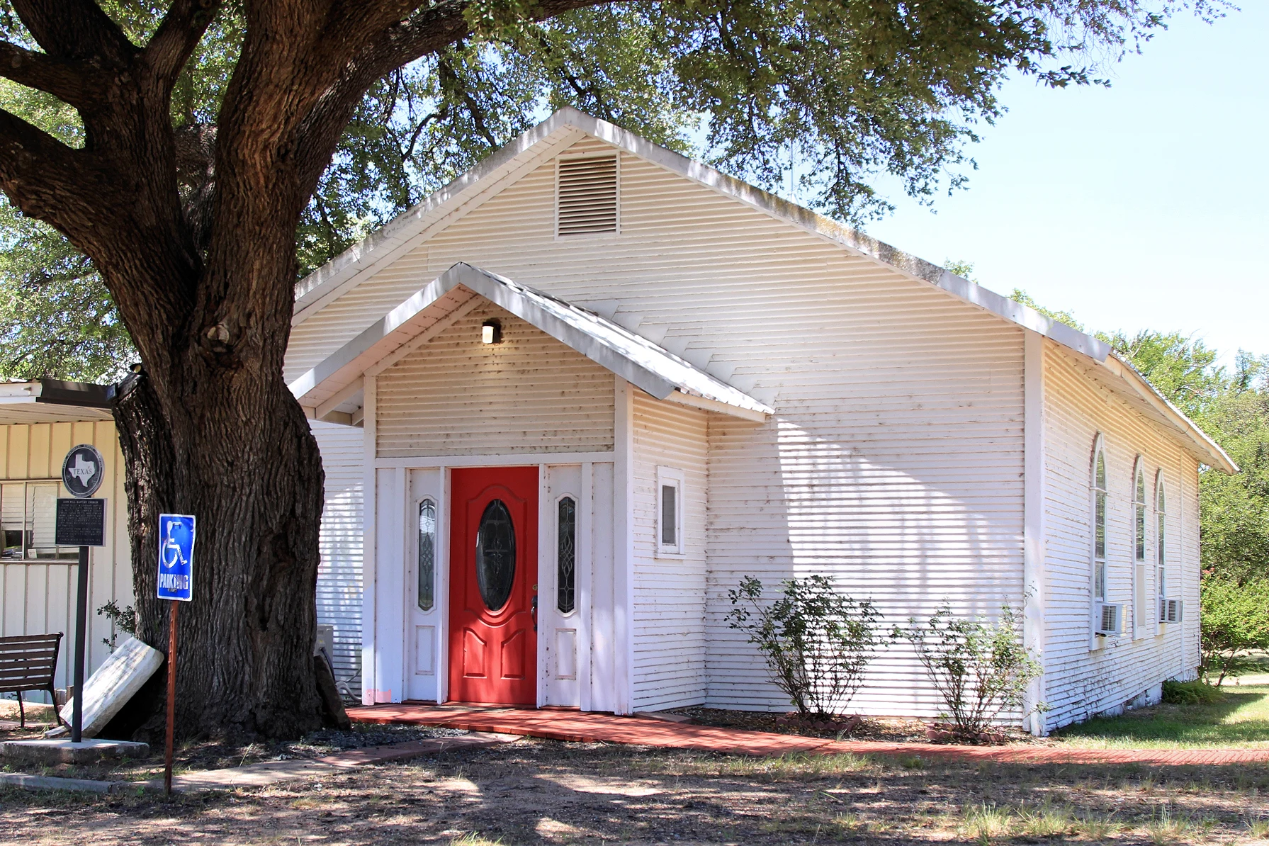 Zion Hill Baptist Church in Comanche County, Texas, United States was designated a Recorded Texas Historic Landmark in 1968. The marker text reads: "Second oldest Missionary Baptist church in county. Organized by C. S. Fritts, J. M. Lumpkin, Dennis O'Brian, Sarah Fritts, Jane O'Brian, Sarah Lumpkin, Stacy Martin and Mary E. Hardin, August 2, 1873, at Zion Hill Cemetery (1/2 mi. W.). First frame building was erected at that site. Delegates from area's various Baptist churches met here in 1875 to form county's first Baptist Association. Church moved to this site, 1912."