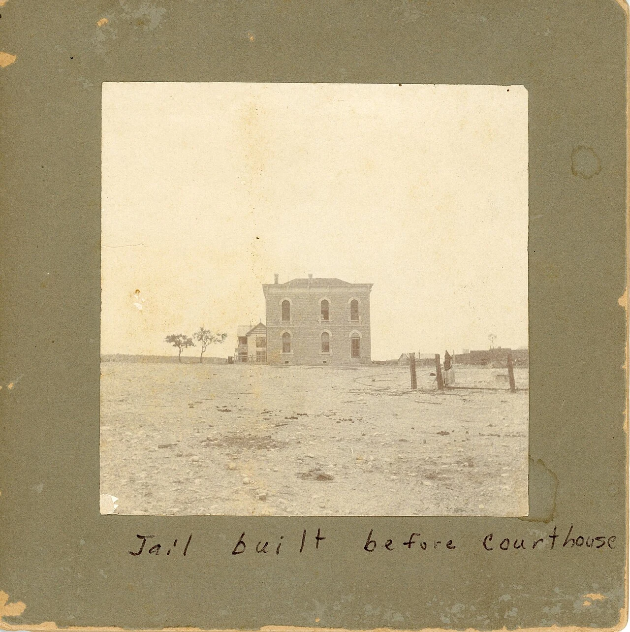 Photograph showing the Mills County, Texas, Jail before courthouse was built