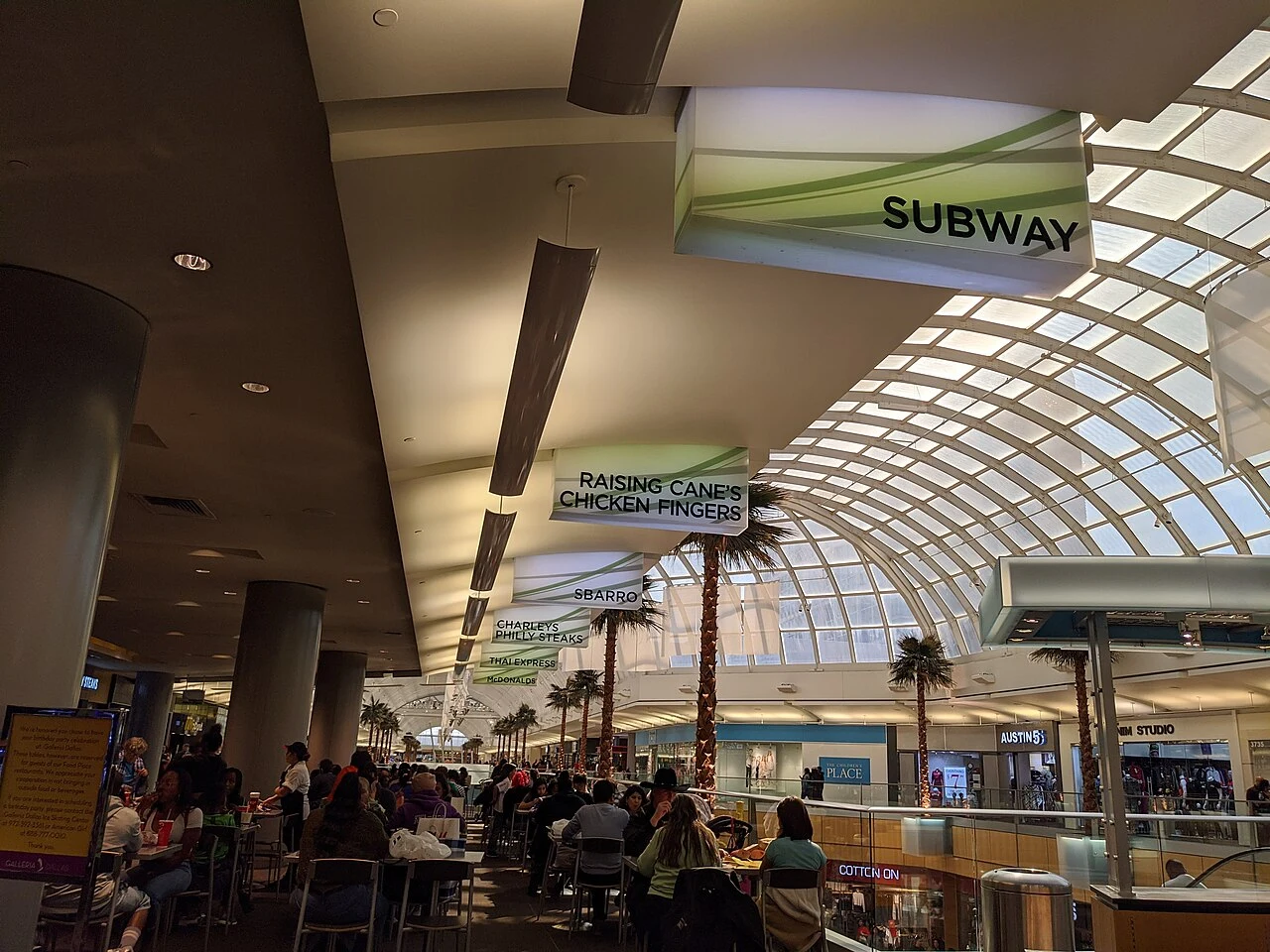 Modern day food court tenanted with many chain restaurants