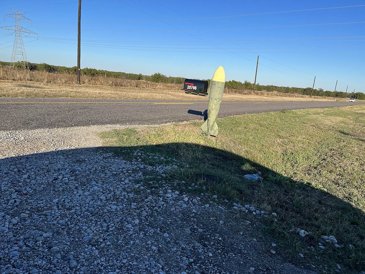 This is an image the bomb shaped mail box outside of the museum