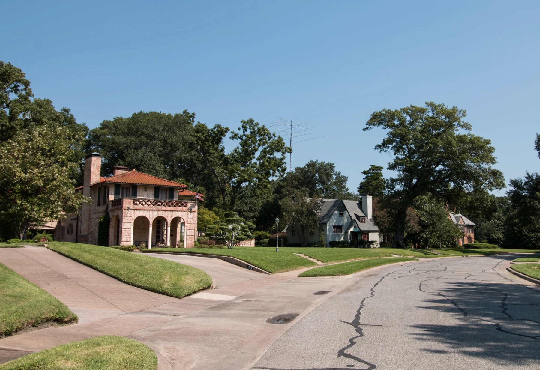 Pictured are three homes in the Mills Place Historic District in Corsicana, Texas. The three homes, from left to right, are the Lowry and Lila Martin House at 1218 W. Park Ave, the Richard Calkins House at 1208 W. Park Ave., and the Henry R. Stroube House at 1200 W. Park Ave.