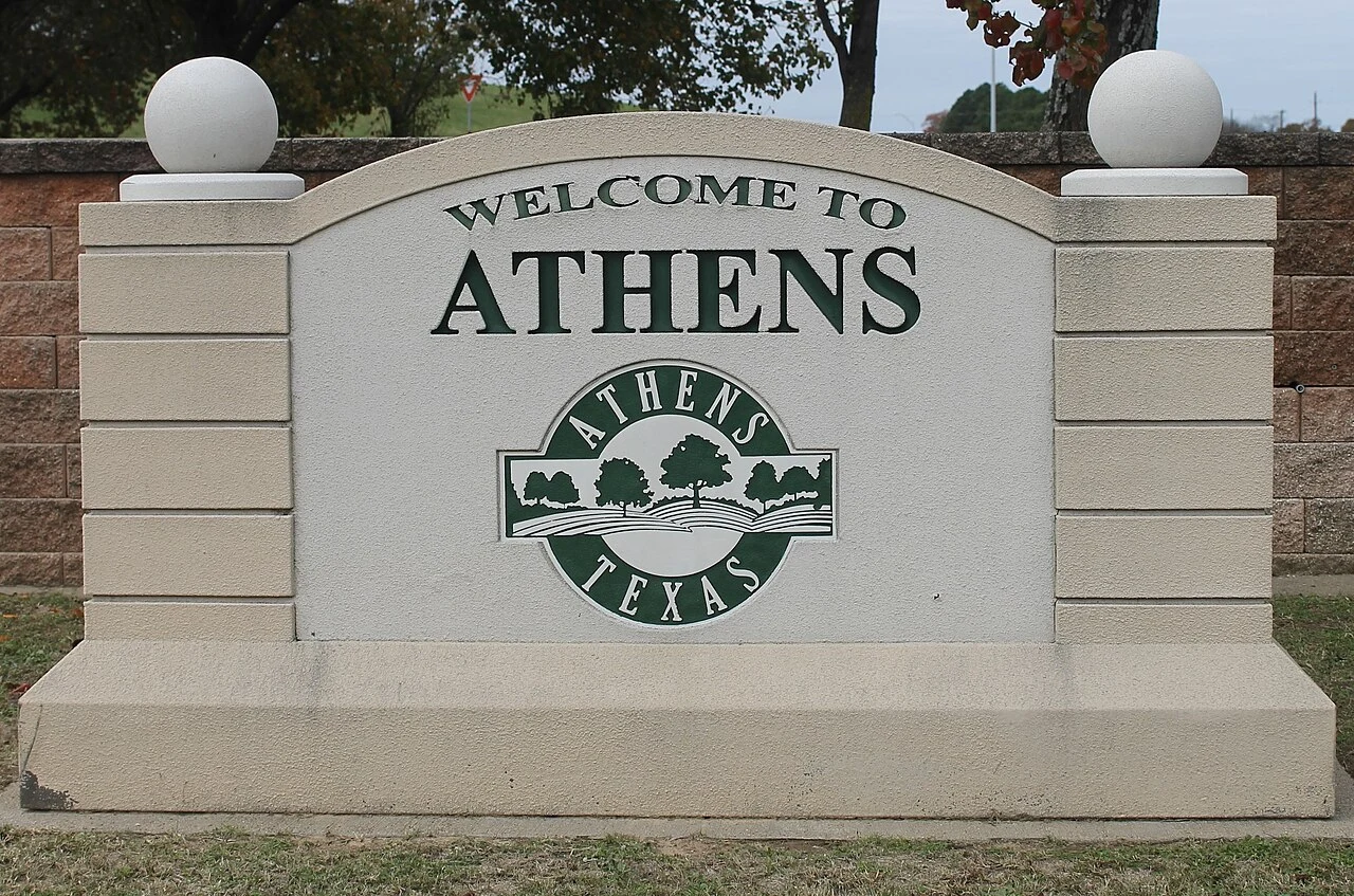 Welcome sign at Athens, TX