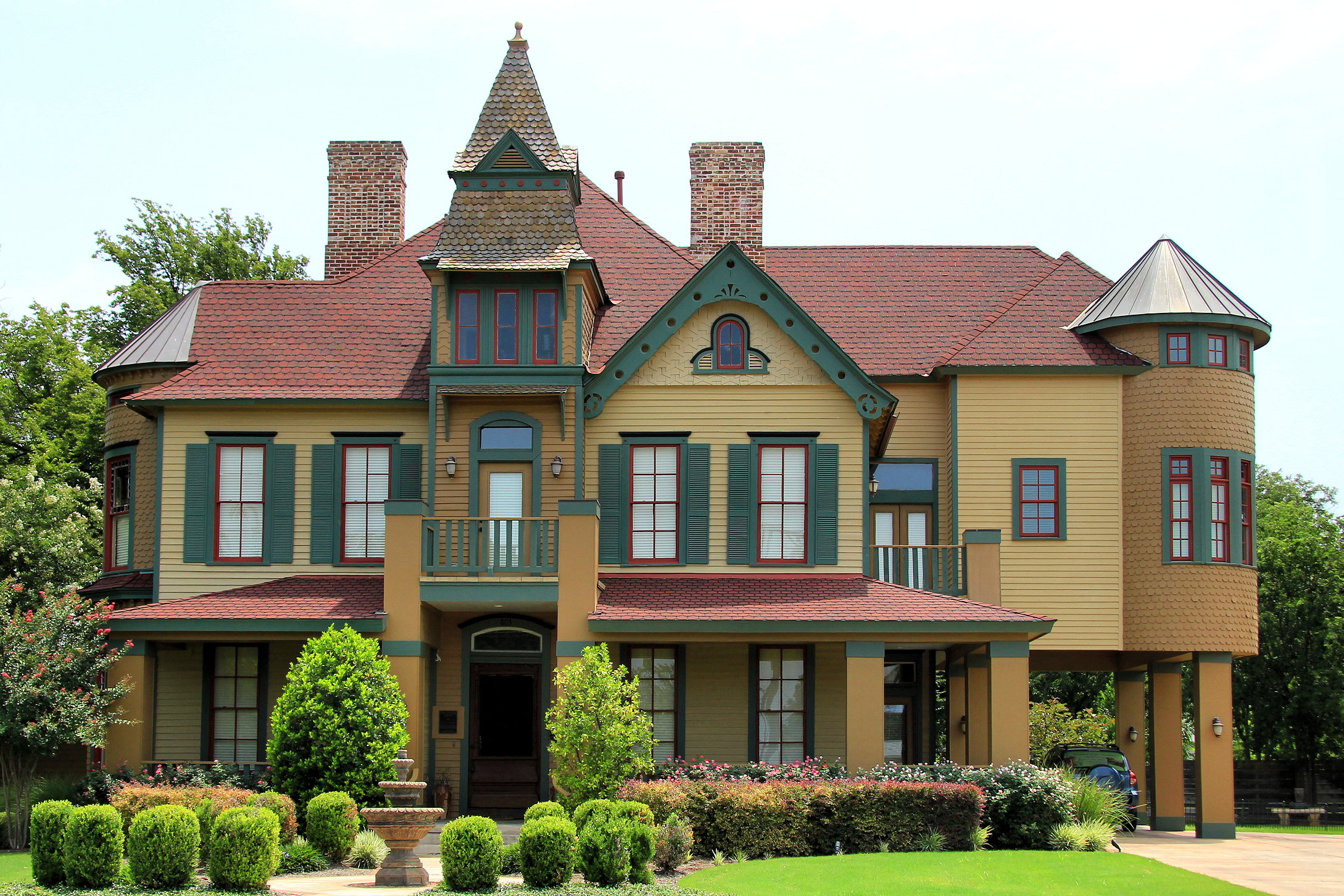 The John Leavell House in Georgetown, Texas, United States. The Queen Anne style house was listed on the National Register of Historic Places on April 29, 1986.