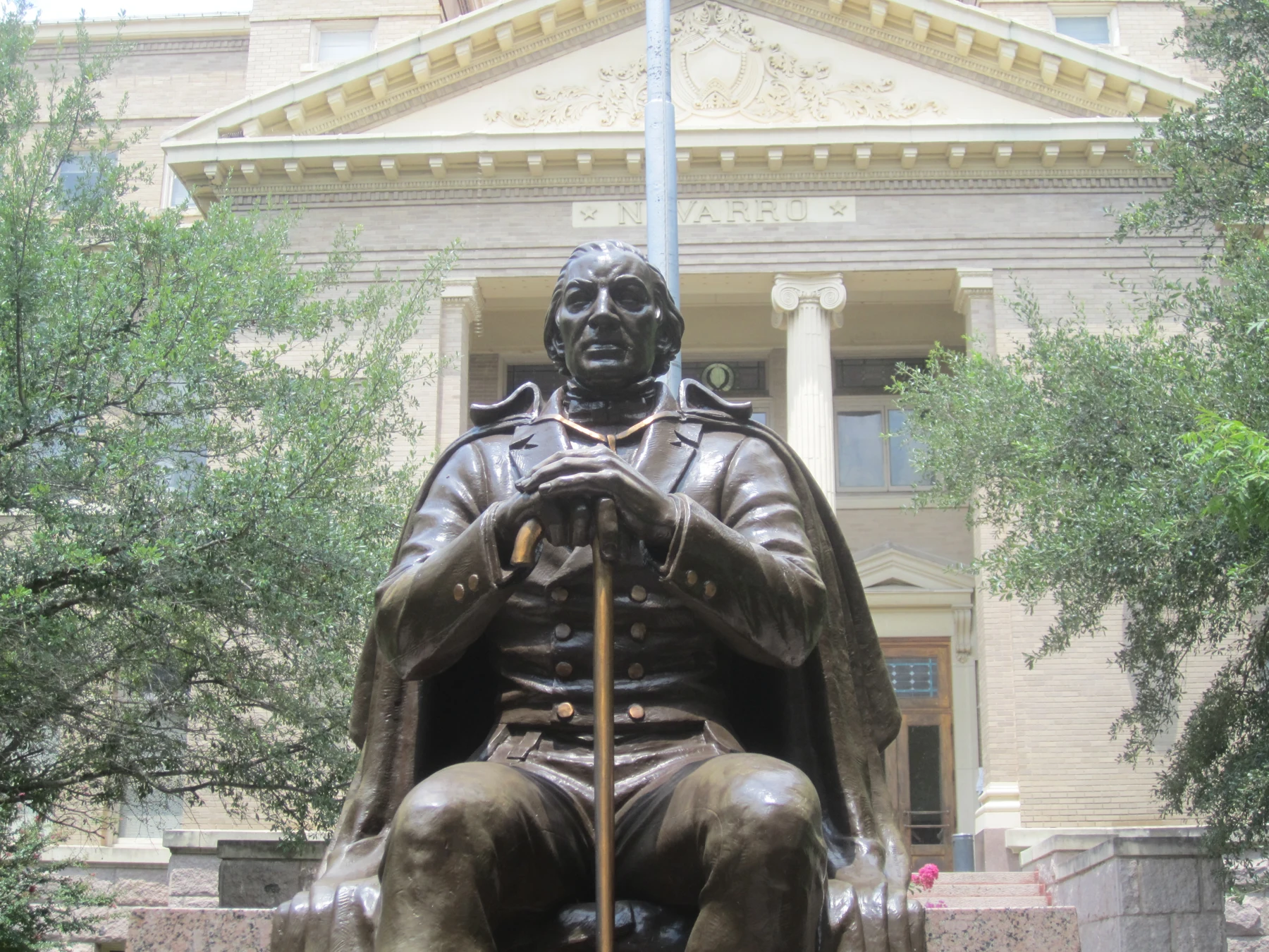 Memorial to José Antonio Navarro (1937) at south entrance of Navarro County Courthouse grounds in Corsicana, Texas, United States. I took photo with Canon camera in Corsicana, TX. Allie Tennant sculpted the statue for the Texas Centennial.