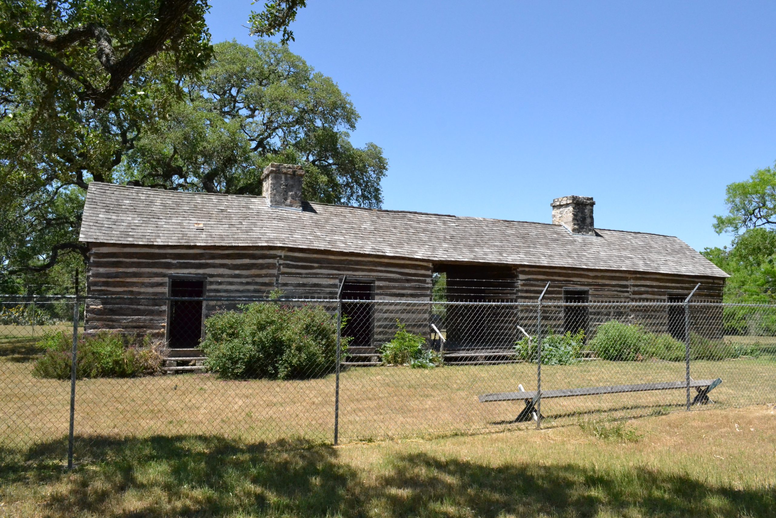 Claiborne Kyle Log House, outside Kyle, Texas. Listed on the National Register of Historic Places in 1981. This is an image of a place or building that is listed on the National Register of Historic Places in the United States of America . Its reference number is 81000630 ( Wikidata ).