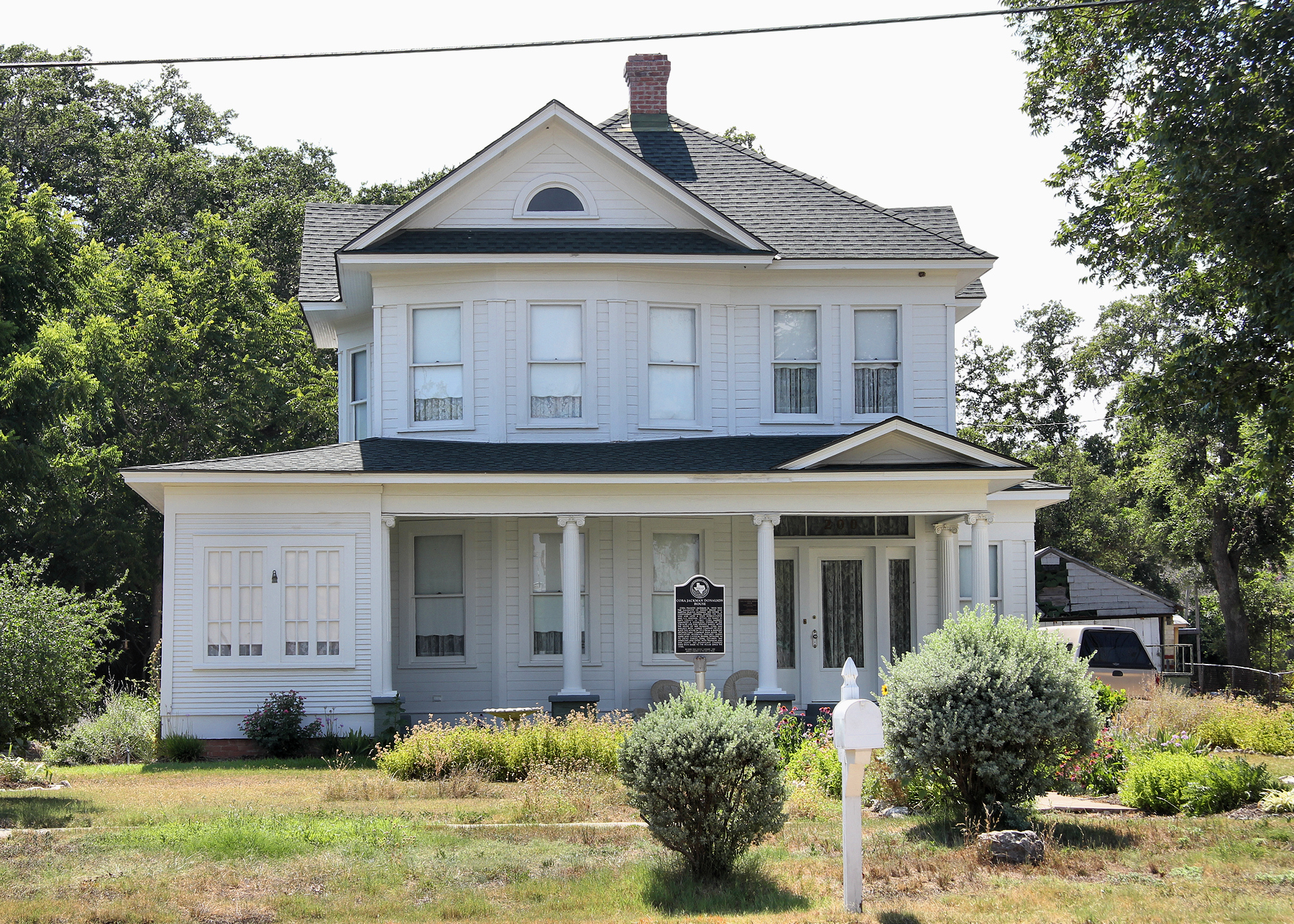 The Cora Jackman Donalson House in Kyle, Texas, United States. The building was added to The National Register of Historic Places on October 28, 2010.