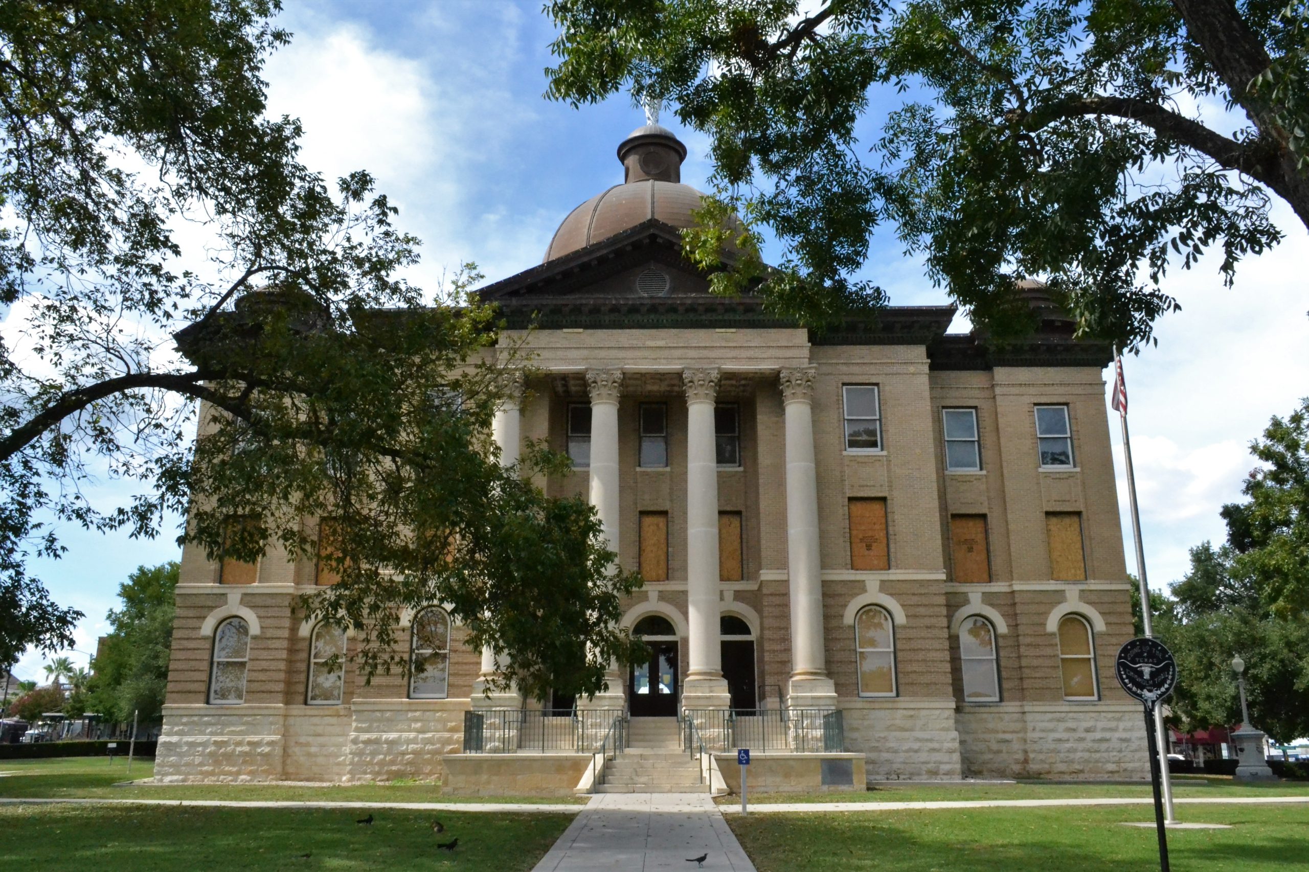 The Hays County Courthouse in San Marcos, Texas. Listed on the National Register of Historic Places.